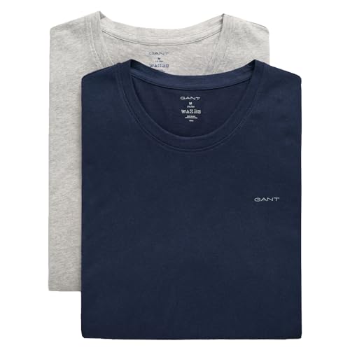 GANT Herren C-Neck 2-Pack T-Shirt, Light Grey Mel/Navy, XXL von GANT