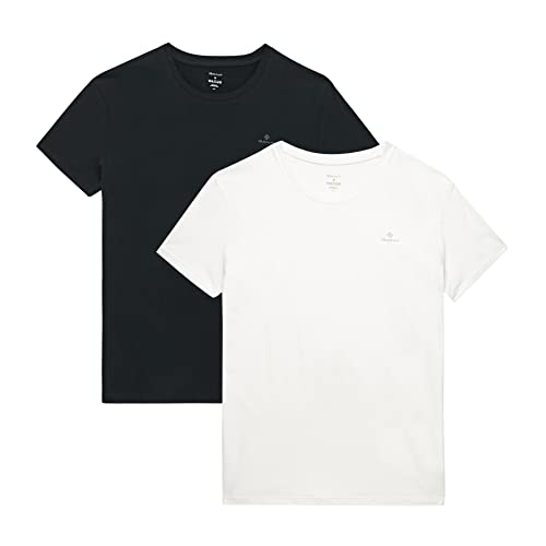 GANT Herren C-Neck 2-Pack T-Shirt MIT Rundhalsausschnitt 2ER Pack, Black/White, S von GANT