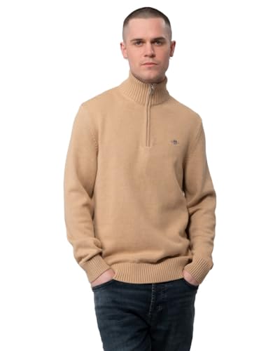 GANT Herren Casual Cotton Half Zip Pullover, Khaki Mel, S GANT Herren Casual Cotton Half Zip Pullover, Khaki Mel, S von GANT