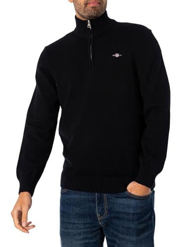 GANT Herren Casual Cotton Halfzip Pullover, Black, Standard von GANT