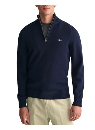 GANT Herren Casual Cotton Halfzip Pullover, Evening Blue, Standard von GANT