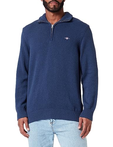 GANT Herren Casual Cotton Halfzip Pullover, Marine Melange, XXL EU von GANT