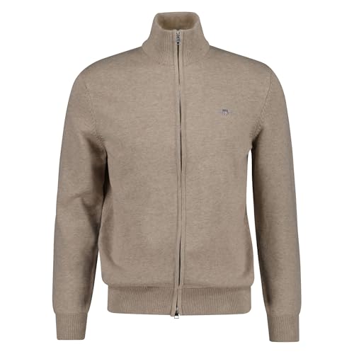 GANT Herren Casual Cotton Zip Cardigan Strickjacke, DK. Sand Melange, XL von GANT