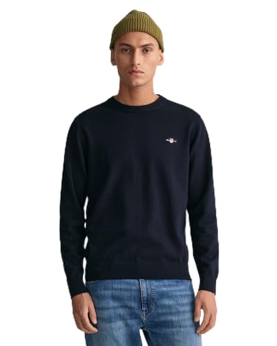 Gant Herren Classic Cotton C-Neck Pullover, Evening Blue, Standard von GANT