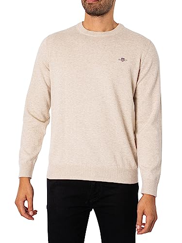 GANT Herren Classic Cotton C-Neck Pullover, Light Beige Melange, L von GANT