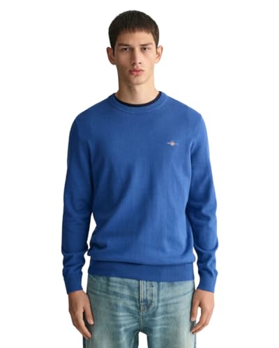 GANT Herren Classic Cotton C-Neck Pullover, Rich Blue, Large von GANT