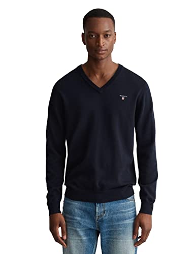 GANT Herren Classic Cotton V-Neck-New Pullover, Evening Blue, S von GANT