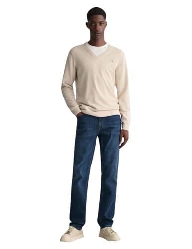 GANT Herren Classic Cotton V-Neck Pullover, Light Beige Melange, M von GANT