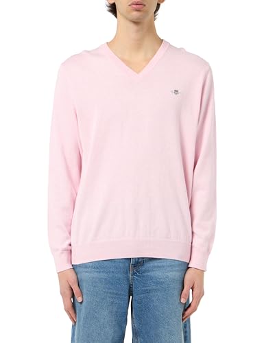 GANT Herren Classic Cotton V-Neck Pullover, Light PINK Melange, Large von GANT