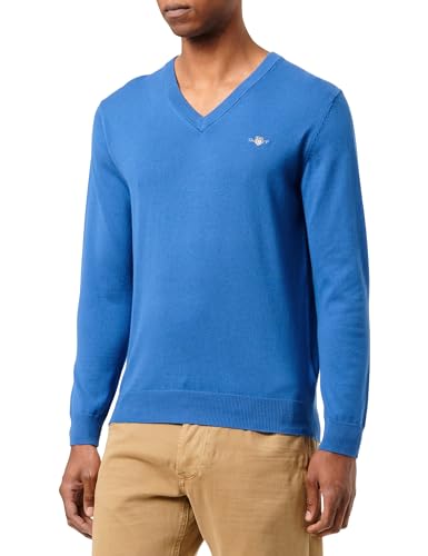 GANT Herren Classic Cotton V-Neck Pullover, Rich Blue, XL von GANT