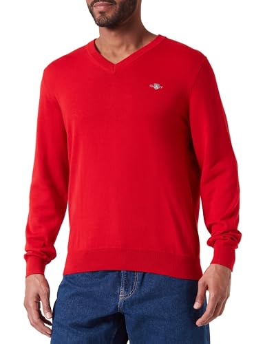 GANT Herren Classic Cotton V-Neck Pullover, Ruby RED, Medium von GANT