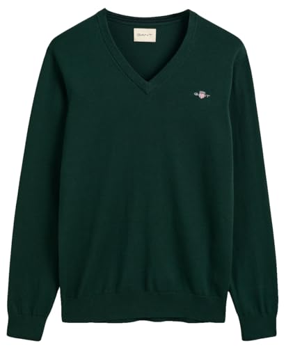 GANT Herren Classic Cotton V-Neck Pullover, Tartan Green, XL von GANT