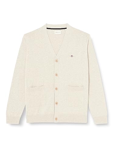 GANT Herren Classic Cotton V-cardigan Strickjacke, Light Beige Melange, 3XL EU von GANT