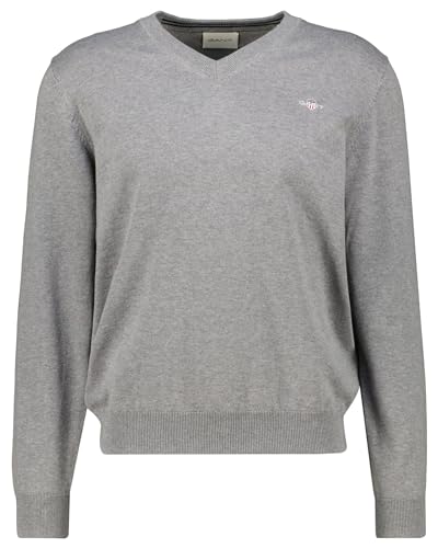 GANT Herren Classic Cotton V-neck Pullover, Dark Grey Melange, M EU von GANT