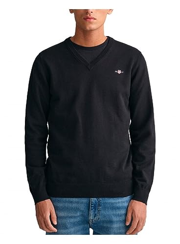 GANT Herren Classic Cotton V-neck Pullover, Schwarz, 3XL EU von GANT