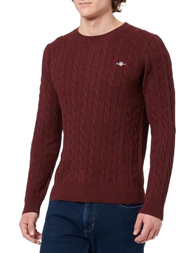 GANT Herren Cotton Cable C-Neck Pullover, Bordeaux Melange, XL von GANT