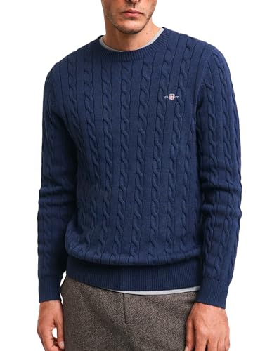 GANT Herren Cotton Cable C-Neck Pullover, Dark JEANSBLUE Melange, XX-Large von GANT