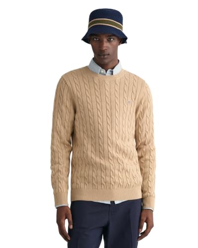 GANT Herren Cotton Cable C-Neck Pullover, Dark Khaki, Large von GANT