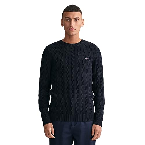 GANT Herren Cotton Cable C-Neck Pullover, Evening Blue, Standard von GANT