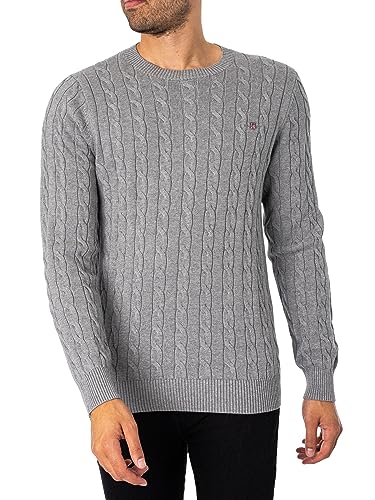 GANT Herren Cotton Cable C-Neck Pullover, Grey Melange, 4XL von GANT