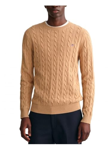 GANT Herren Cotton Cable C-Neck Pullover, Khaki Mel, L von GANT