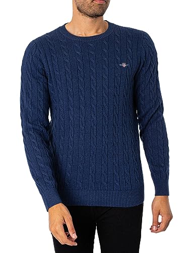 GANT Herren Cotton Cable C-Neck Pullover, Marine Melange, M von GANT