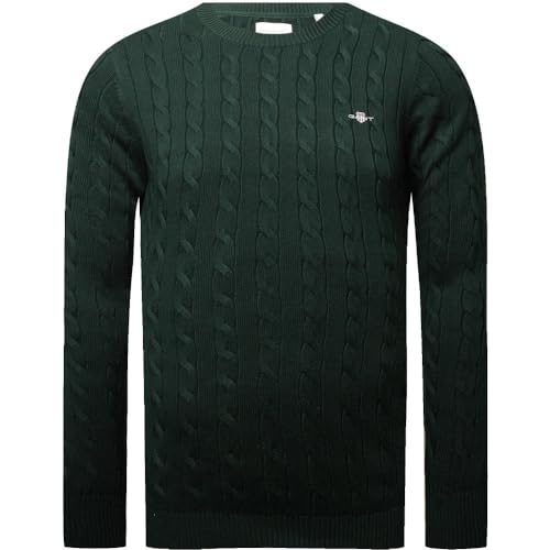 GANT Herren Cotton Cable C-Neck Pullover, Tartan Green, L von GANT