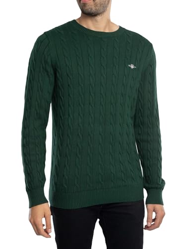 GANT Herren Cotton Cable C-Neck Pullover, Tartan Green, XL von GANT