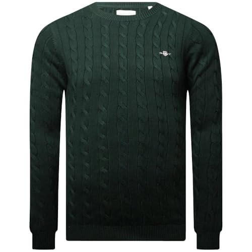 GANT Herren Cotton Cable C-Neck Pullover, Tartan Green, XXL von GANT