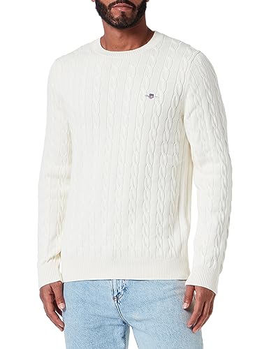 GANT Herren Cotton Cable C-Neck ZOPFSTRICKPULLOVER MIT Rundhalsausschnitt, Cream, S von GANT