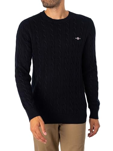 GANT Herren Cotton Cable C-Neck ZOPFSTRICKPULLOVER MIT Rundhalsausschnitt, Evening Blue, XS von GANT