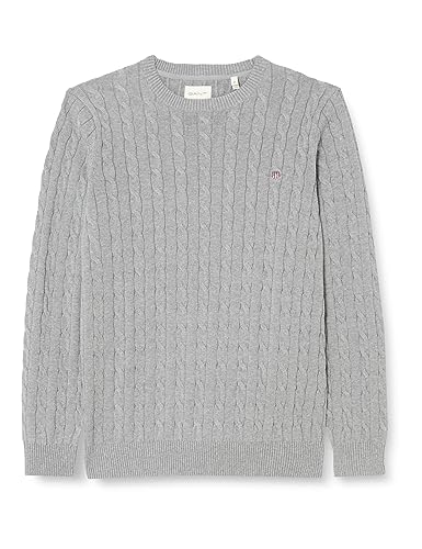 GANT Herren Cotton Cable C-Neck ZOPFSTRICKPULLOVER MIT Rundhalsausschnitt, Grey Melange, XS von GANT