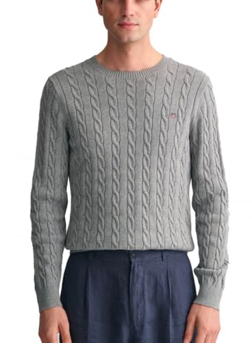 GANT Herren Cotton Cable C-neck Pullover, Grey Melange, L EU von GANT