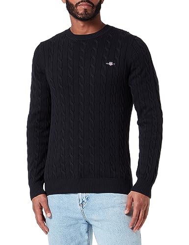 GANT Herren Cotton Cable C-neck Pullover, Schwarz, XS EU von GANT