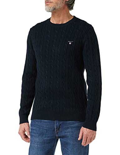 GANT Herren Cotton Cable Crew Pullover, Blau (Evening Blue 433), Medium (Herstellergröße: M) von GANT