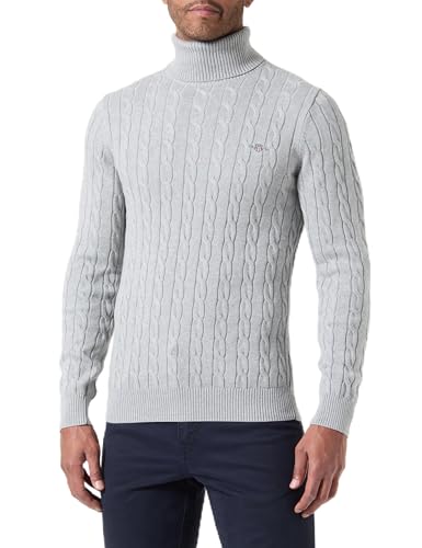 GANT Herren Cotton Cable Turtle Neck Pullover, Grey Melange, XL GANT Herren Cotton Cable Turtle Neck Pullover, Grey Melange, XL von GANT