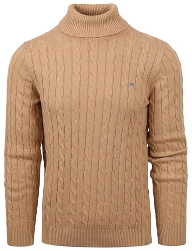 GANT Herren Cotton Cable Turtle Neck Pullover, Khaki Mel, XXL von GANT