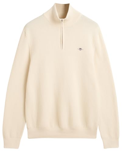 GANT Herren Cotton Micro Textured Half Zip Pullover, Cream, M von GANT