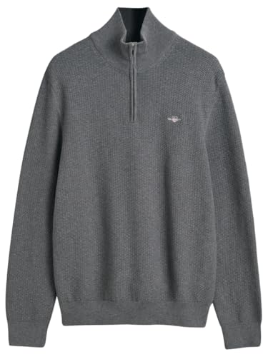 GANT Herren Cotton Micro Textured Half Zip Pullover, Dark Grey Melange, M von GANT
