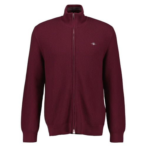 GANT Herren Cotton Micro Textured Zip Cardigan Strickjacke, Wine RED, X-Large von GANT