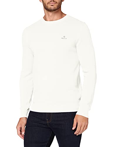 GANT Herren Cotton Pique C-Neck Baumwollpullover MIT Rundhalsausschnitt, Eggshell, 3XL von GANT