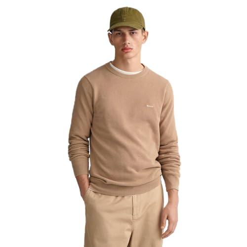 Gant Herren Cotton Pique C-Neck Pullover, Dark Khaki, XXL von GANT