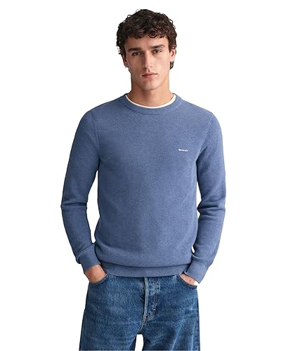 Gant Herren Cotton Pique C-Neck Pullover, Denim Blue Mel, 4XL von GANT