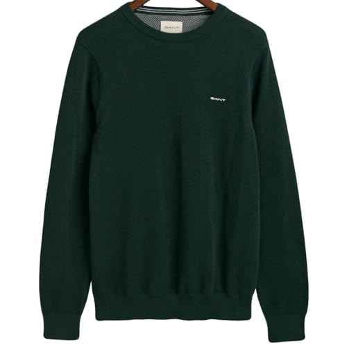 GANT Herren Cotton Pique C-Neck Pullover, Tartan Green, 3XL von GANT