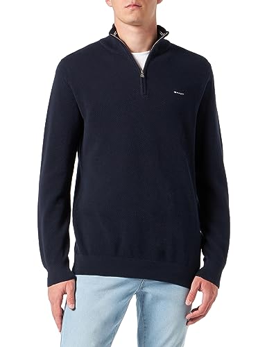 GANT Herren Cotton Pique Halfzip Baumwollpullover MIT KURZEM REIßVERSCHLUSS, Evening Blue, XS von GANT