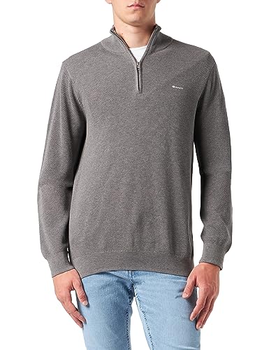 GANT Herren Cotton Pique Halfzip Pullover, Dark Grey Melange, M EU von GANT