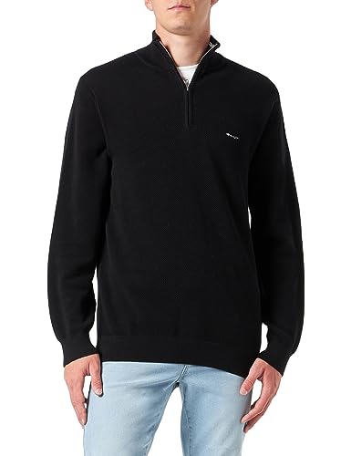 GANT Herren Cotton Pique Halfzip Pullover, Schwarz, L EU von GANT