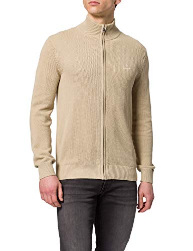 GANT Herren Cotton Pique Zip Cardigan BAUMWOLLSTRICKJACKE MIT REIßVERSCHLUSS, Dry Sand, XL von GANT