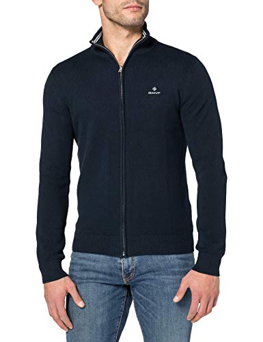 GANT Herren Cotton Pique Zip Cardigan BAUMWOLLSTRICKJACKE MIT REIßVERSCHLUSS, Evening Blue, XXL von GANT
