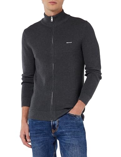 GANT Herren Cotton Pique Zip Cardigan Strickjacke, Antracit Melange, 4XL von GANT